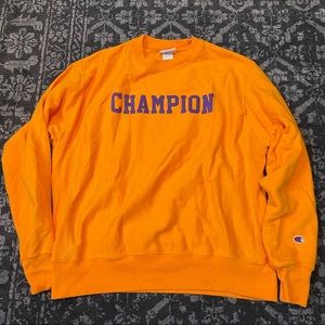 Champion Reverse Weave Sweatshirt Yellow Crew Neck Pullover Purple Mens Sz Large